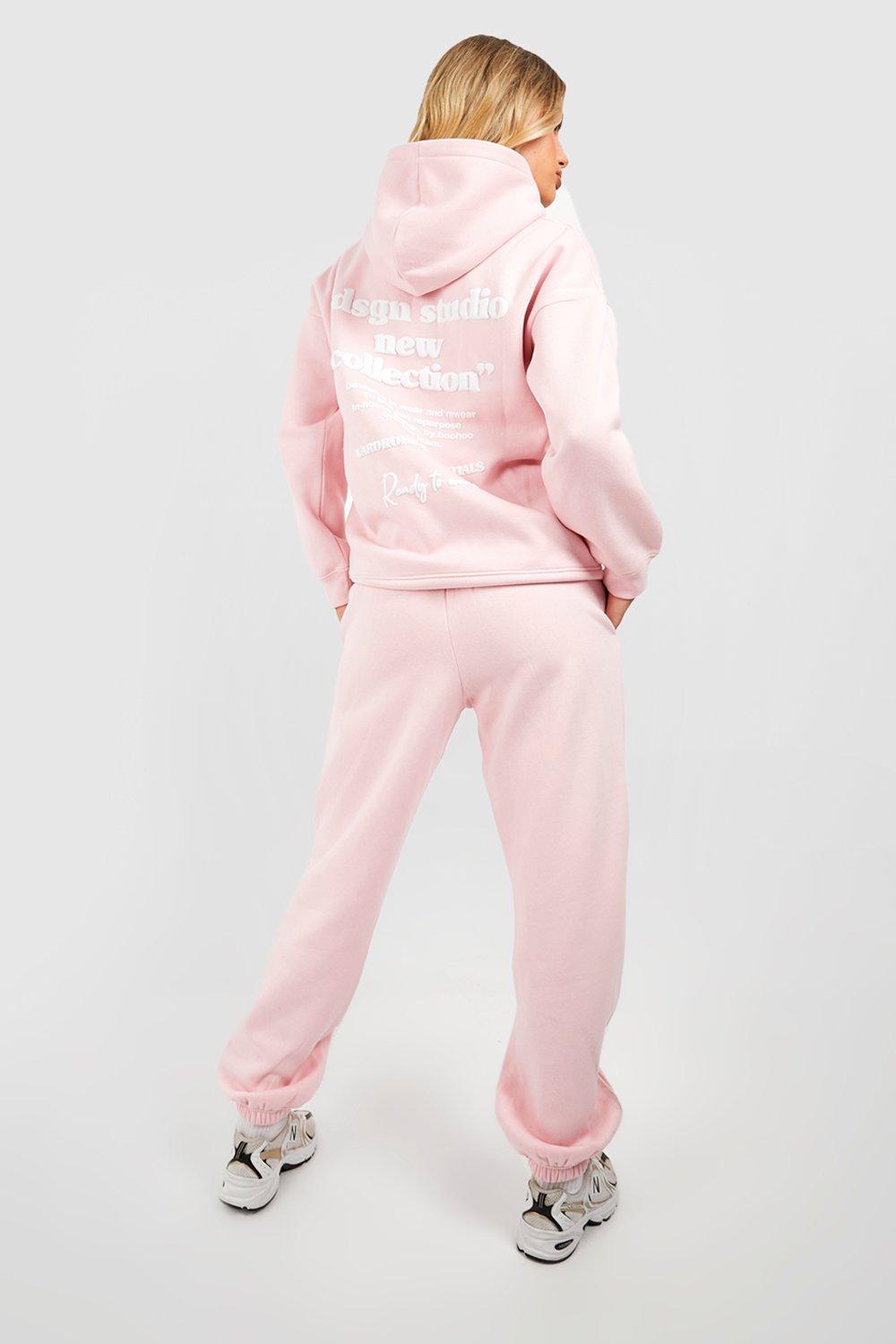 Womens Dsgn Studio Puff Print Slogan Hooded Tracksuit - Pink - M, Pink